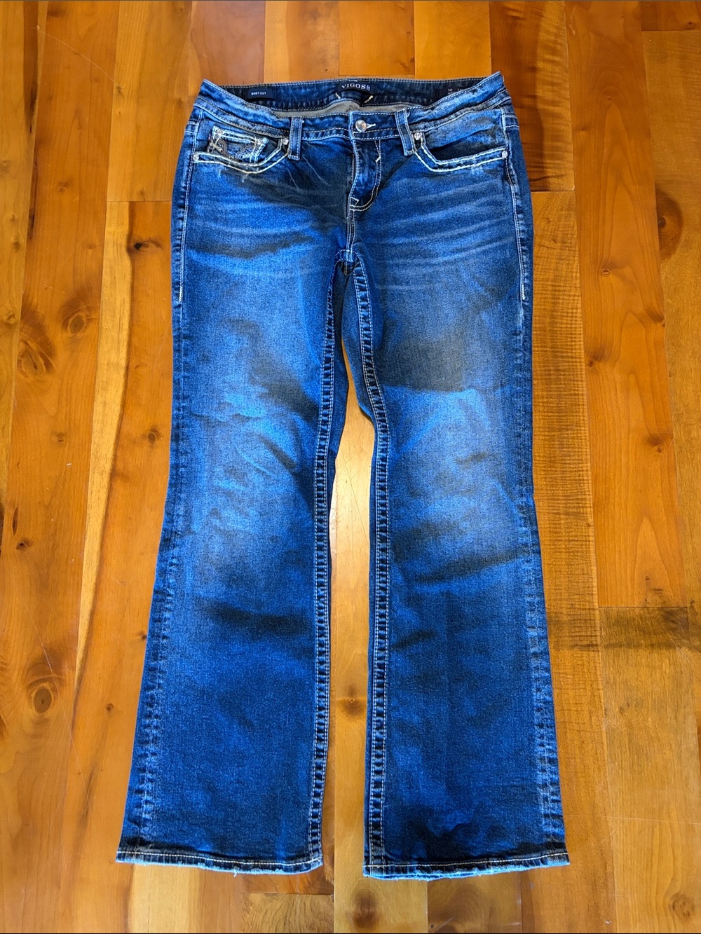 Vigoss Blue Bootcut Jeans Heritage Fit with Sequins on Pockets - Size 13